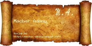 Macher Adony névjegykártya